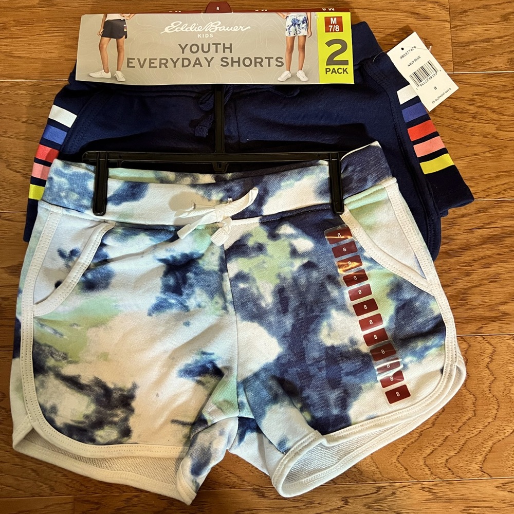 NWT Girls Eddie Bauer 2-Pack Soft Cotton Blend Elastic Waist Everyday Shorts ☀️